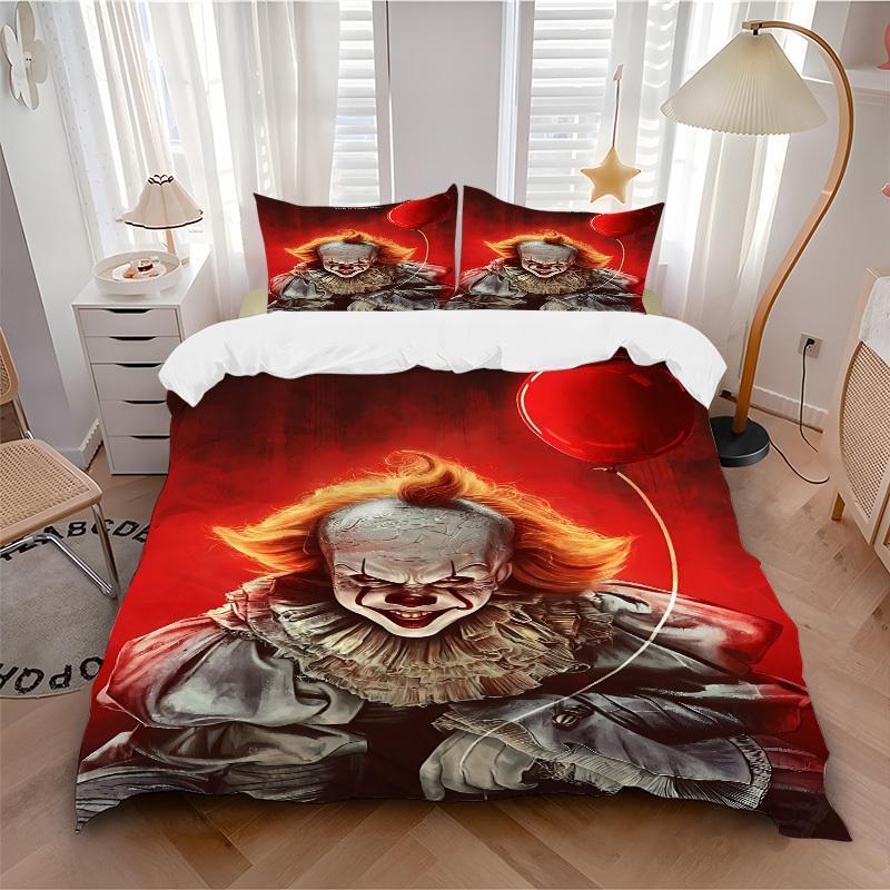 

3pcs It Clown Bedding Set, Soft Polyester Duvet Cover and Pillowcases Machine Washable Seasons all suitable014 135x200cm