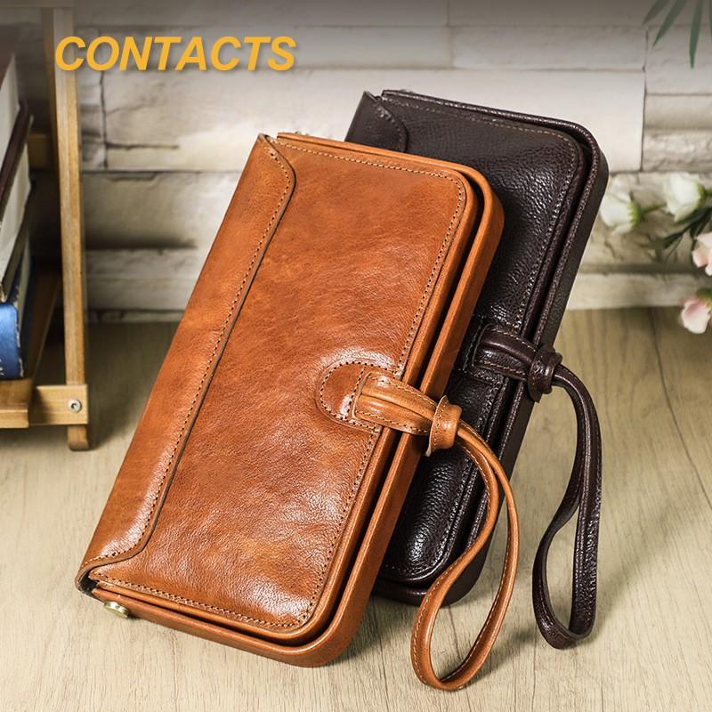Vollnarbiges Lammleder Baumwolle Damen Tasche mit Handgelenkschlaufe Metallscharnier Modische Echte Leder Handtasche Geldbörse