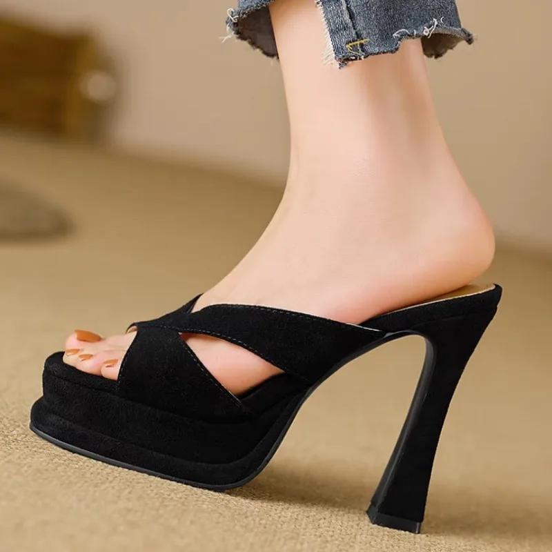 Women's High Heels Square Toe Open Toe Thick Heels Women's Shoes Top Selling 2024 Summer Outdoor Dresses Women's High Heels
