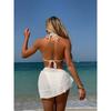 Women's 3 Piece Ruffle Halter Bikini Set Textured Triangle Top Lace Crochet Cover Up Skirt Sexy Summer Beach Hot Spring Bathing Suit Swimwear