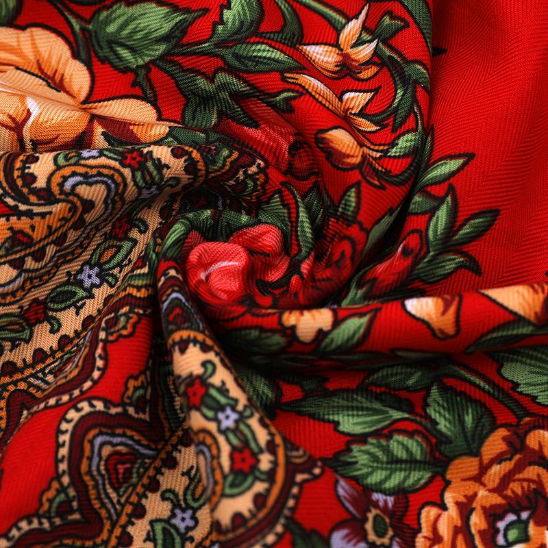 Hijab Ukrainian Embroidery Style Headscarf For Women Square Print Warm Due Head Cotton Blend Scarf Vintage Bandana Shawl 35.5In