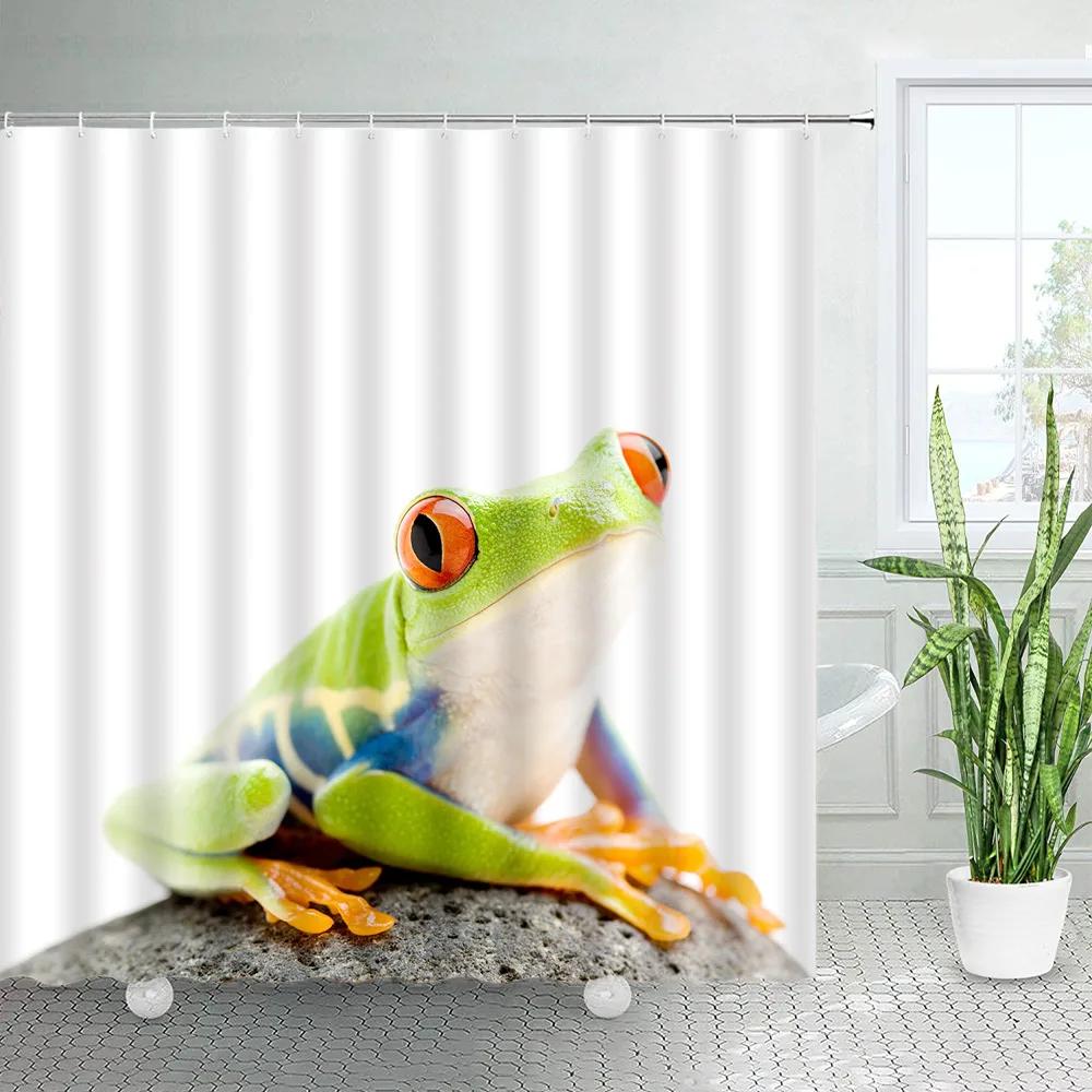 

Funny Cartoon Frog Shower Curtains Green Lotus Leaves Animal Kids Bath Curtain Children Bathroom Accessories Decor Sets White 120x180cm-47x70in