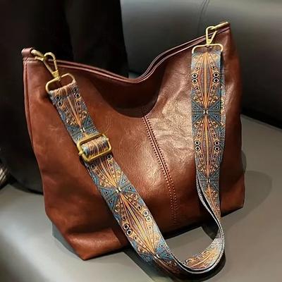 Summer New Fashion Women's Handbags Retro Wide Shoulder Strap Ladies One Shoulder Messenger Bag Premium PU Leather Large Capacity Female Bucket Bags
