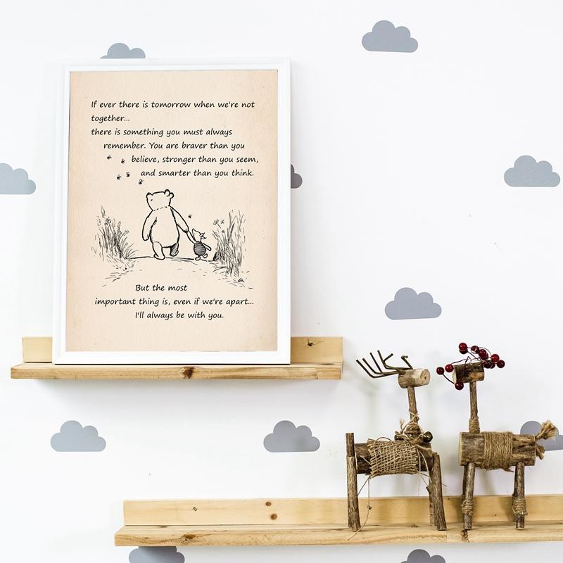 Poster Prints Nursery Decor If Ever There is Tomorrow Cartoon Art Canvas Painting for Kids Room Winnie the Pooh Quote Vintage