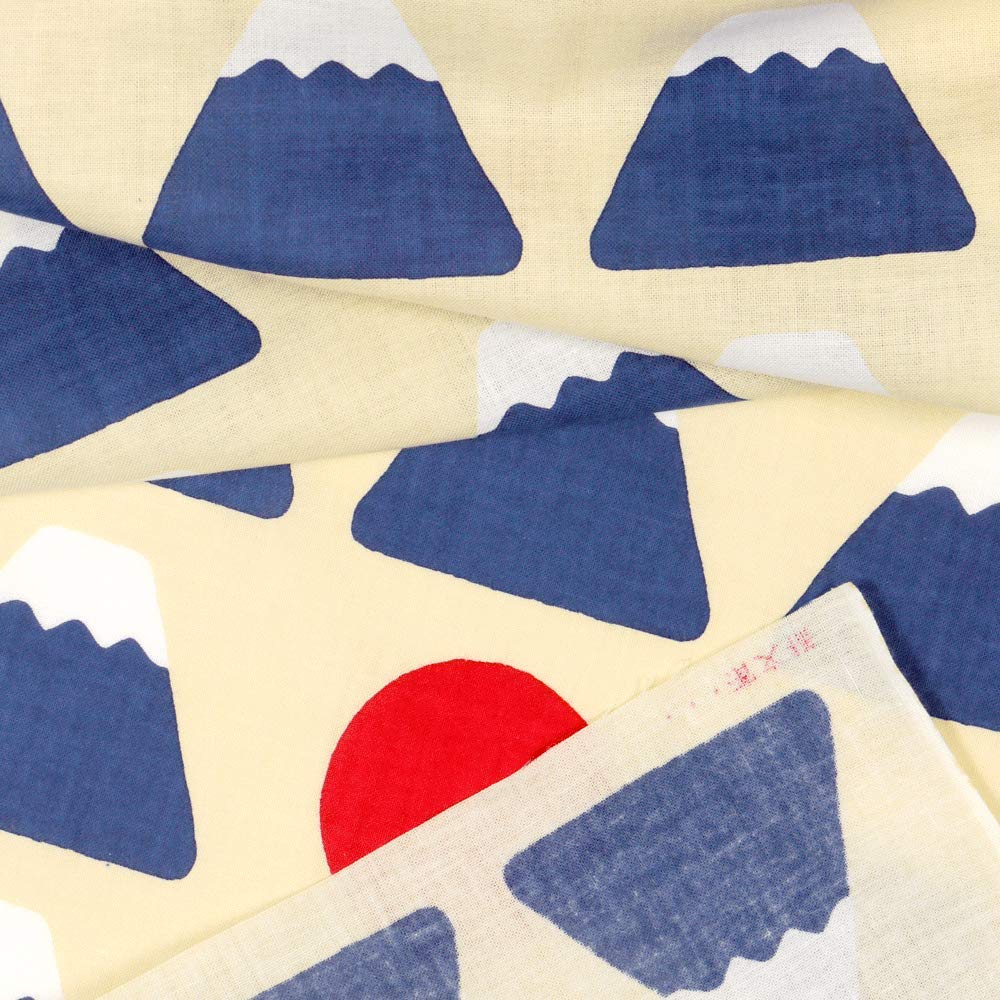 Hamamonyo Tenugui Japanese Flag and Fuji Beige Design,