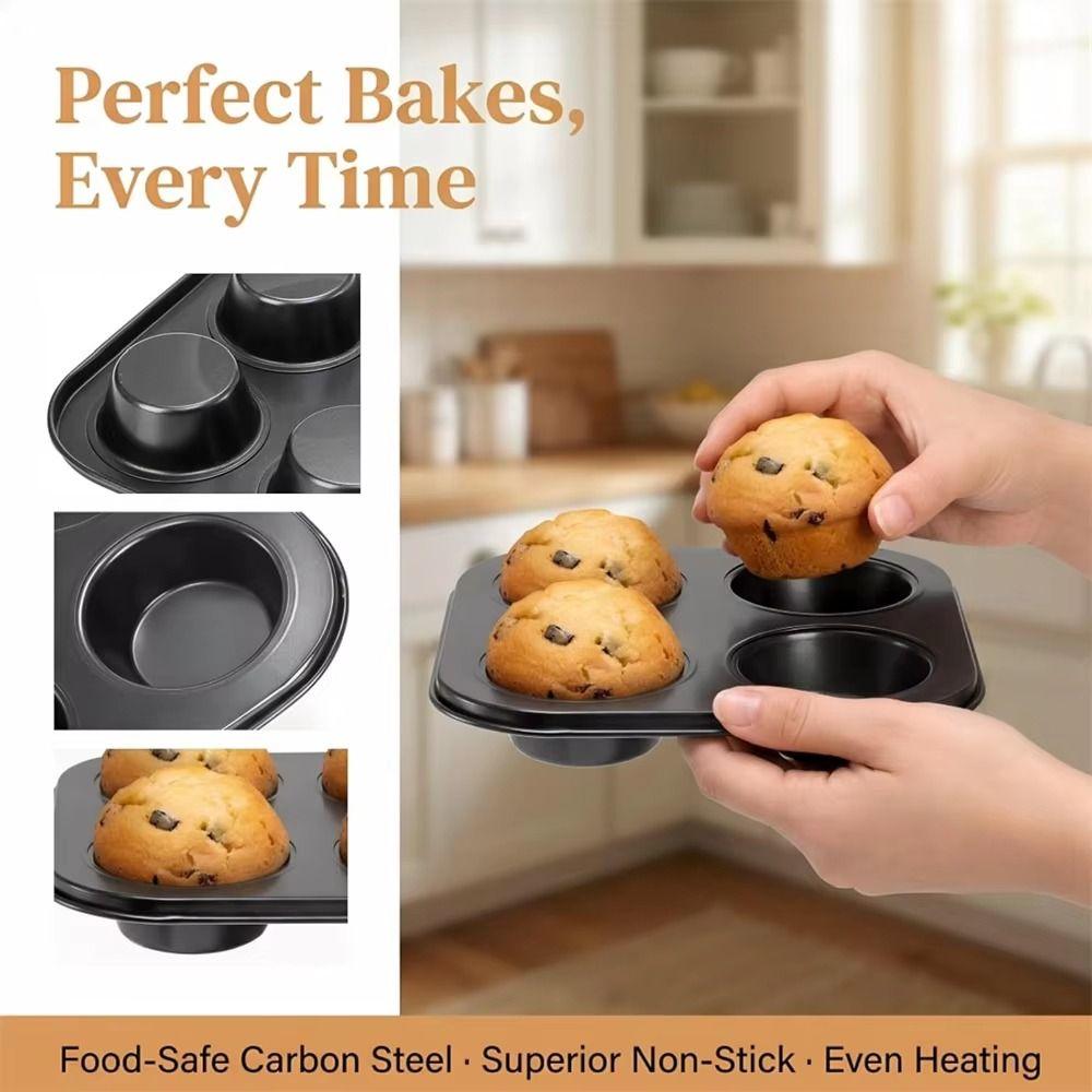 2 Stück Leicht zu reinigen 4/6 Tassen Pfannkuchenform aus Karbonstahl Antihaft-Muffin-Backform Runde Verdickte Kuchenform Dessertzubereitung