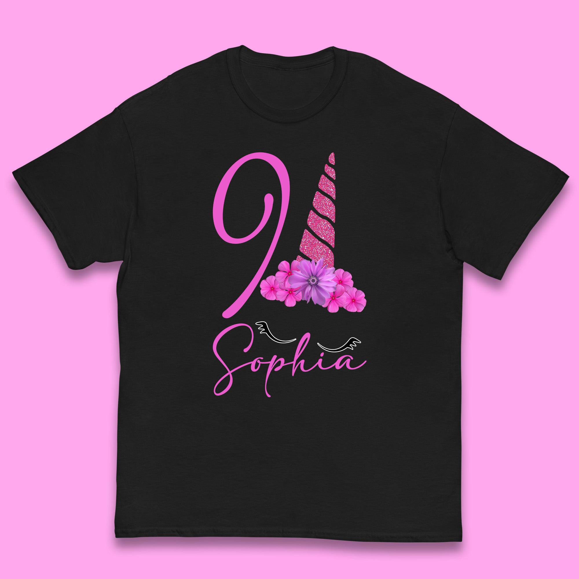 Personalised Floral Unicorn Head Your Name & Birthday Year Unicorn Horse & Pony Lover Magic Believer Unicorn Lovers Kids T Shirt 110