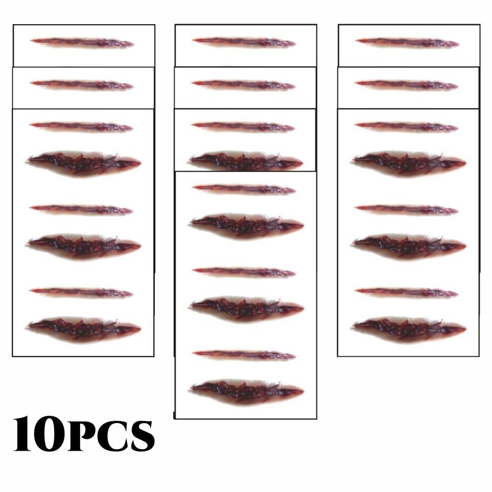 10pcs 3D Fake Scar Tattoos Sticker Body Face Realistic Scab Temporary Tattoos Halloween Horror Wound Bloody DIY Makeup Stickers