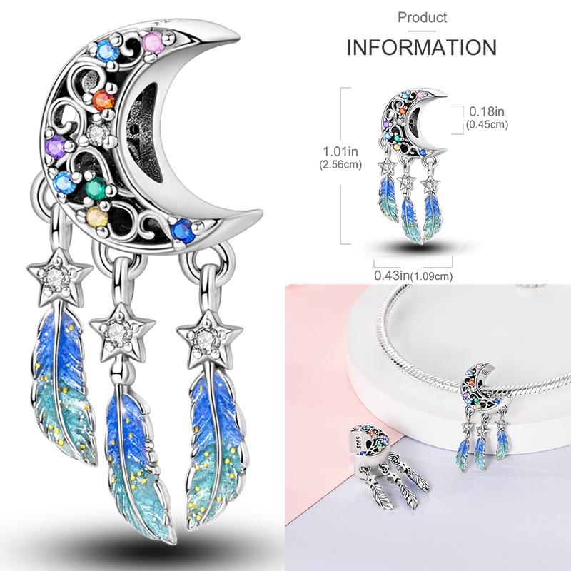 Pulseira Original Copper Fit com Pingente Joia Diy Clip Azul Contas Série Céu Estrelado Galáxia Pingente Lua Pendente