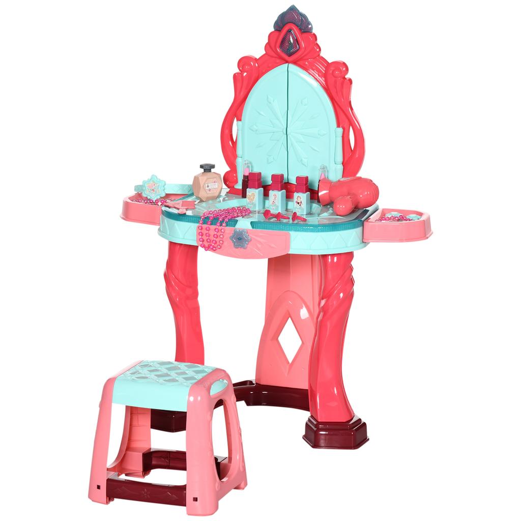 Child Girl Dressing Table With Stool Mirror Light Music Accessories 3 6 Years Old 57x34x76cm Multicolor