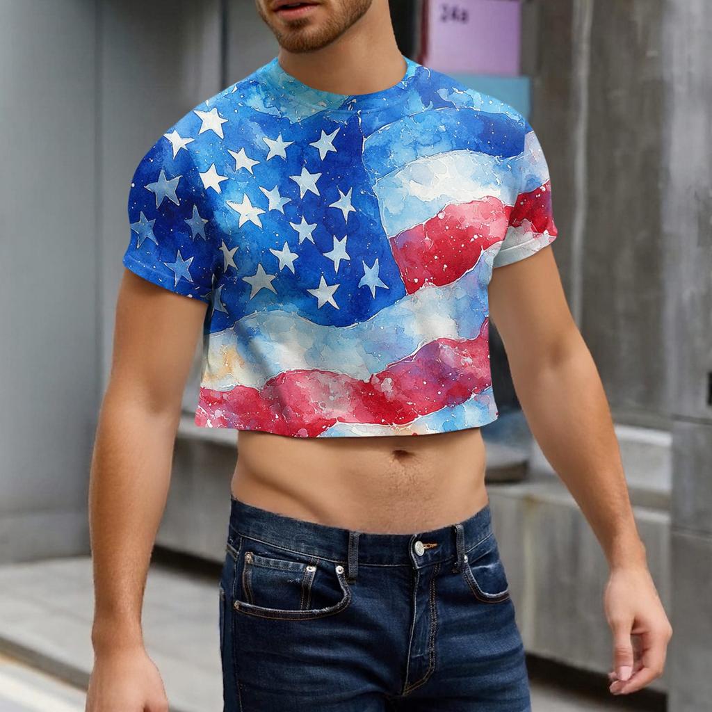 Men's Half Cut Casual Beach Round Neck Short Sleeved Top