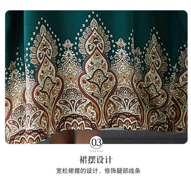 V Neck Fresh Floral Skinny Literary Vintage Bohemian Vacation Long Skirt