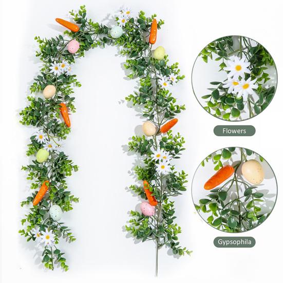 Easter Garland Artificial Spring Greenery Garland with Pastel Eggs Carrots Flowers for Farmhouse Indoor Mantle Fireplace Home Decor