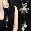 Korean Version Alloy Crystal Sweater Chain Women's Pearl Necklace Versatile Flow Autumn and Winter Suchang Accessories Pendant
