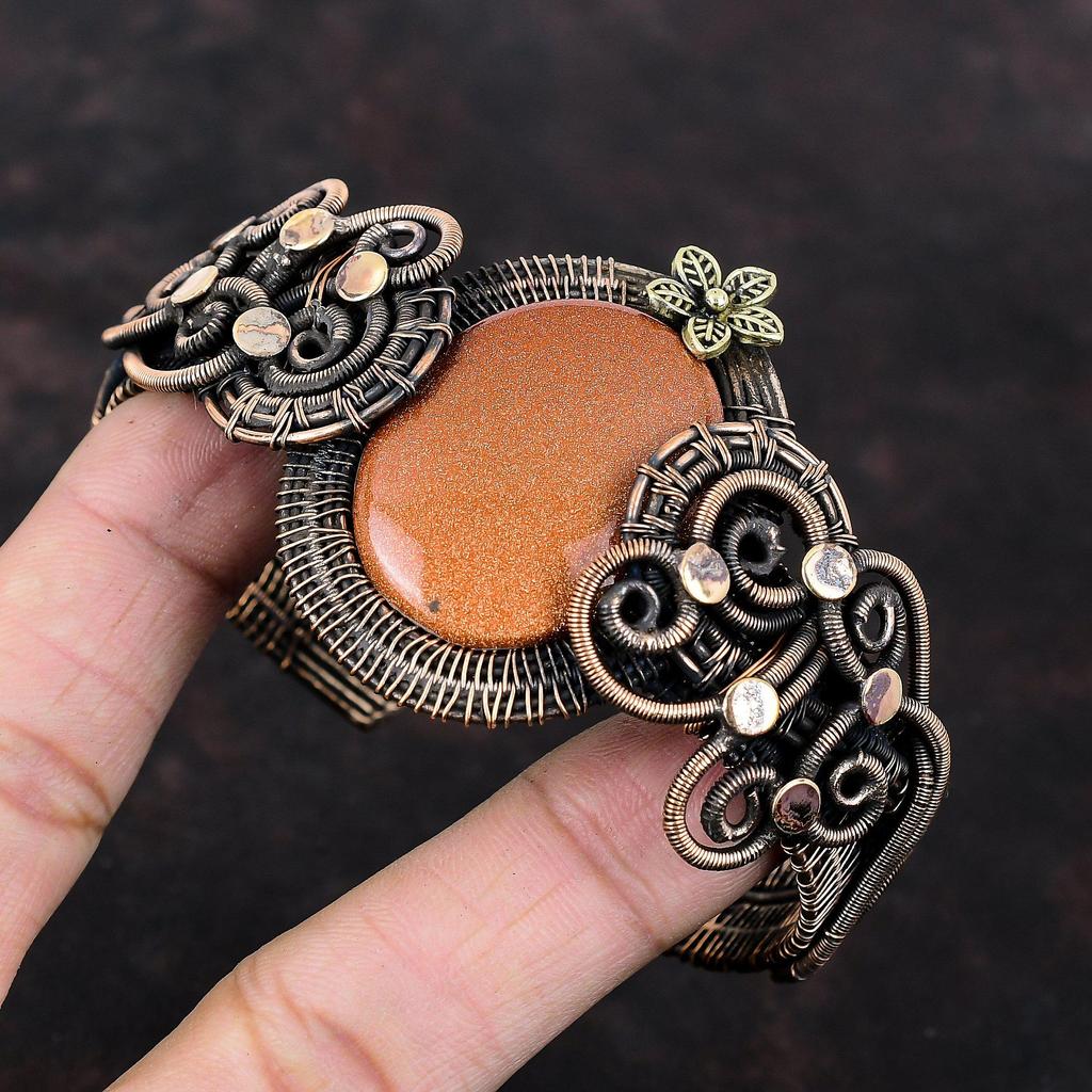 Sun Sitara Bangle Copper Wire Wrapped Cuff Bracelet Real Gemstone Bangle Copper Jewelry Handmade Adjustable Bangle Flower Cuff Gift For Mom