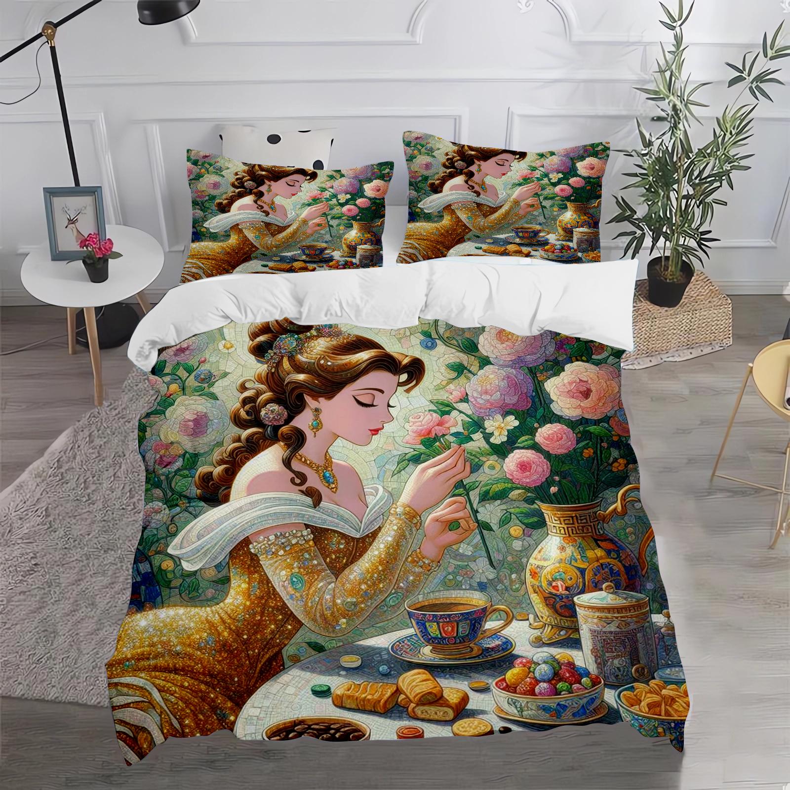 

Princess Duvet Cover Set pretty Girls King Paris Themed Bedding Set 100% Polyester Cityscape Romantic Pink 135x200cm