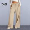 Women Sweatpants Elastic Mid-rise Adjustable Drawstring Straight Wide Leg Jogger Athletic Pants with Pockets Loose Fit Yoga Trousers