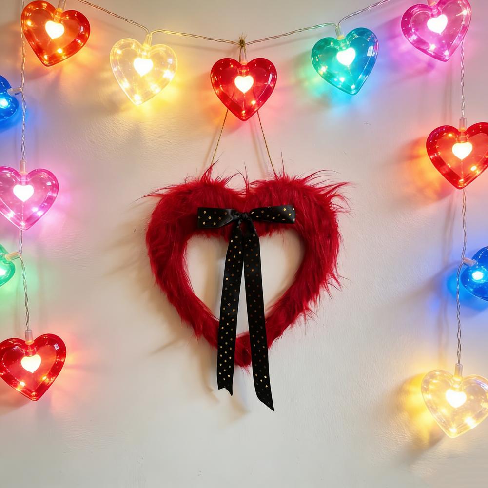 Decorative Wreath Holiday Wreath Valentine's Day Door Banner with Heart Garland Festive Wall Hanging Decor Holiday for Indoor