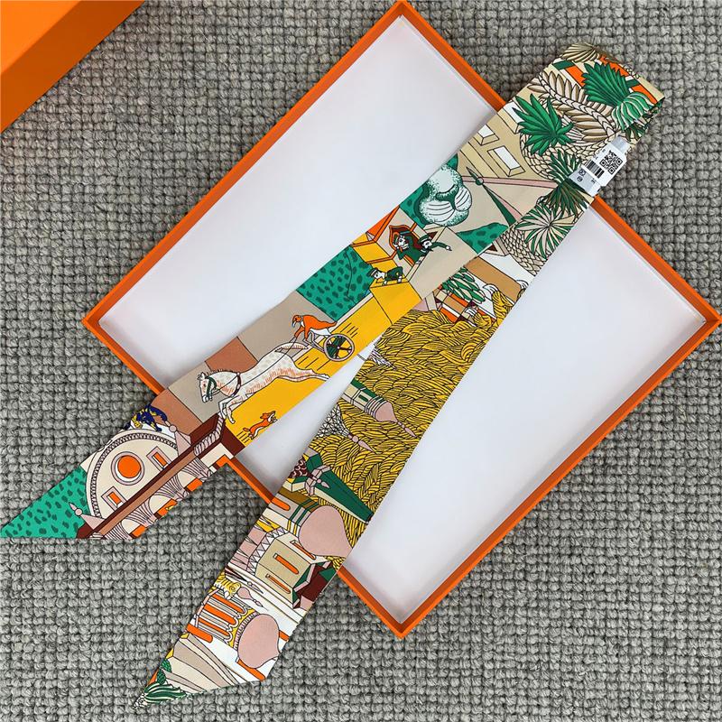 POBING Satteldruck 18m/m Twill Seidenschals Damen Luxusmarke Schal Taschenbänder Krawatte Kopftuch Kleiner Langer Schmaler Schal 86*5CM