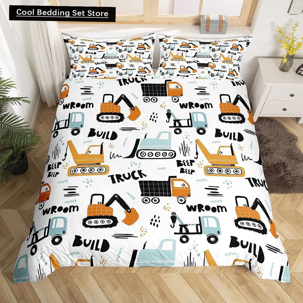 Construction Tractor Truck King Queen Duvet Cover Excavators Crane Bedding Set Vehicle Quilt Cover Polyester Comforter Cover