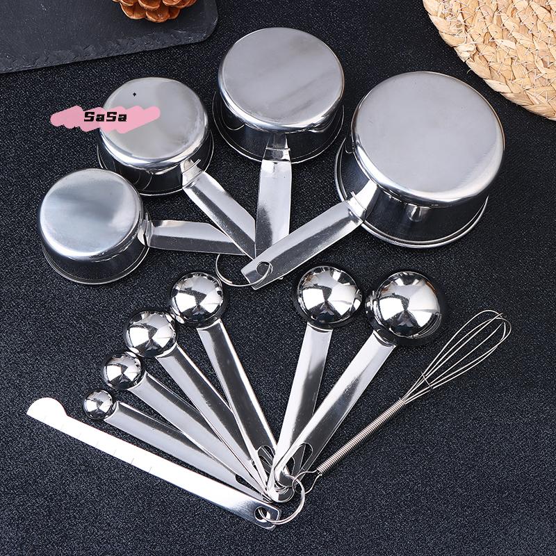 Stainless Steel Measuring Spoon Set Kitchen Baking Tools with Scale 4/6/8Pcs Egg Beater Measuring Cup Ruler for Accurate Cooking