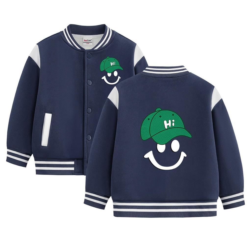 2026 Boys' Korean Style Velvet Baseball Jacket - Autumn/Winter Casual Top