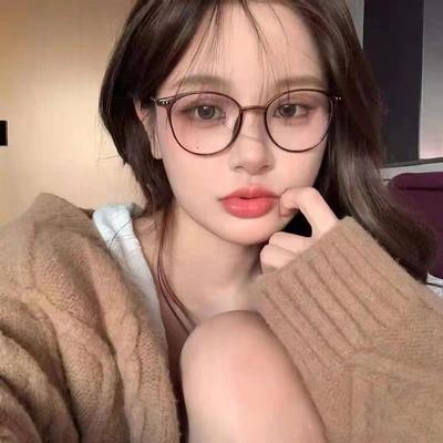 Anti-Blue Flat Mirror, Ultra-Light Blush, Cold Brown Glasses, Plain Artifact Style, Finished Myopia Glasses