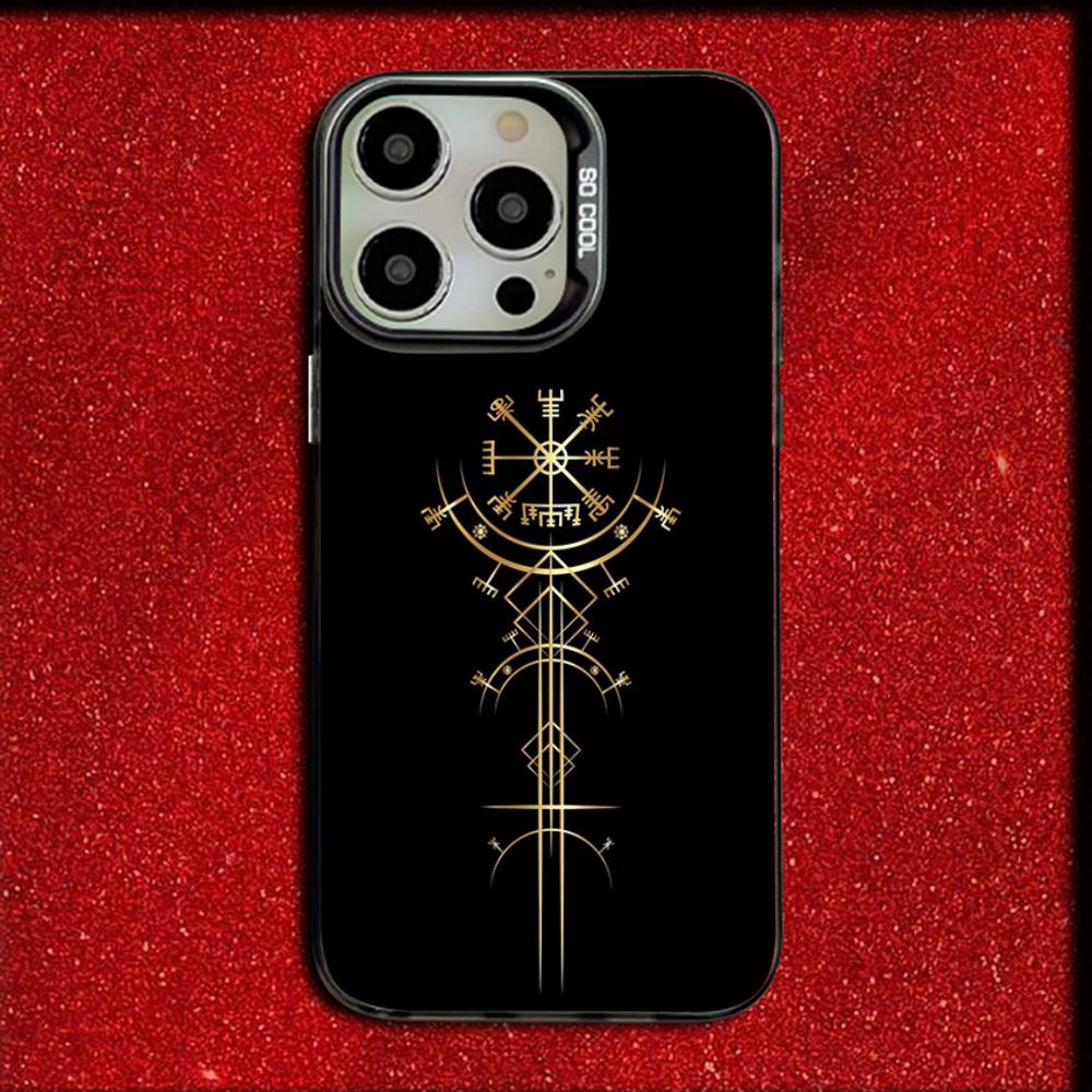 V-Viking V-Vegvisir Navigation Compass Phone Case For iPhone 16,15,14,13,12,11,Mini,Pro,E,SE4,MAX Candy Matte Black Cover