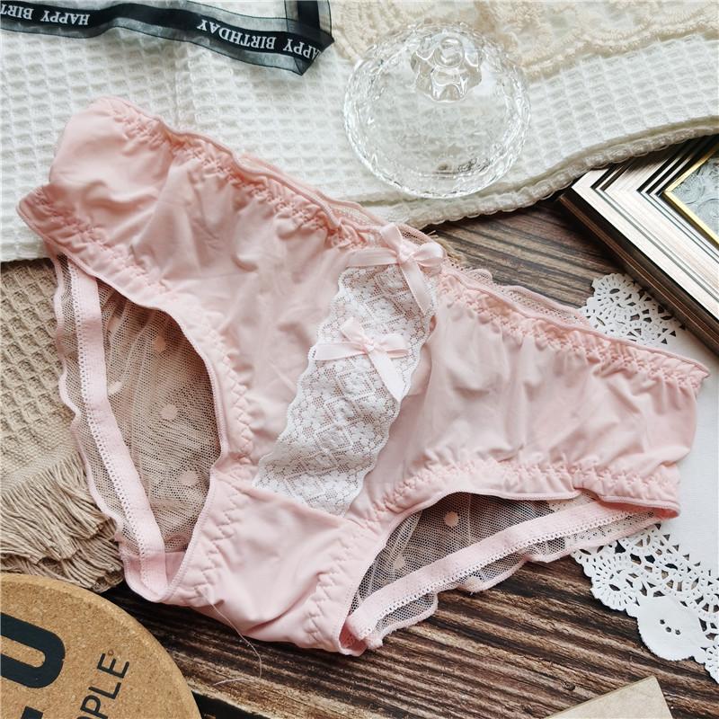 Women Panties Cute Ice Silk Briefs Lace Edge Sexy Low-rise Women's Underwear