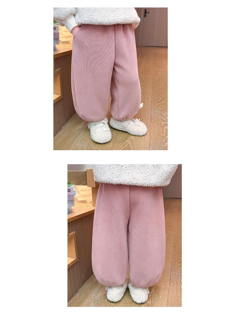 Meng Tang Tang Girls' Plus Velvet Cartoon Pants - Stylish Winter Wear for Kids