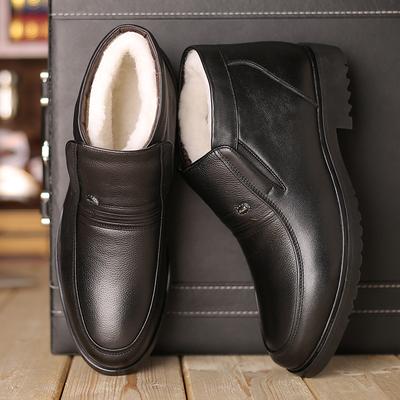 Zapatos de caña alta lana para hombre invierno nuevo negocios casual zapatos de cuero para hombre cuero terciopelo térmico zapatos de algodón para hombre uso duradero