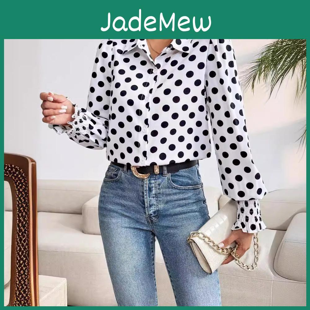 Winter Womens And Elegant Autumn Dot Printed Simple Everyday Shirt