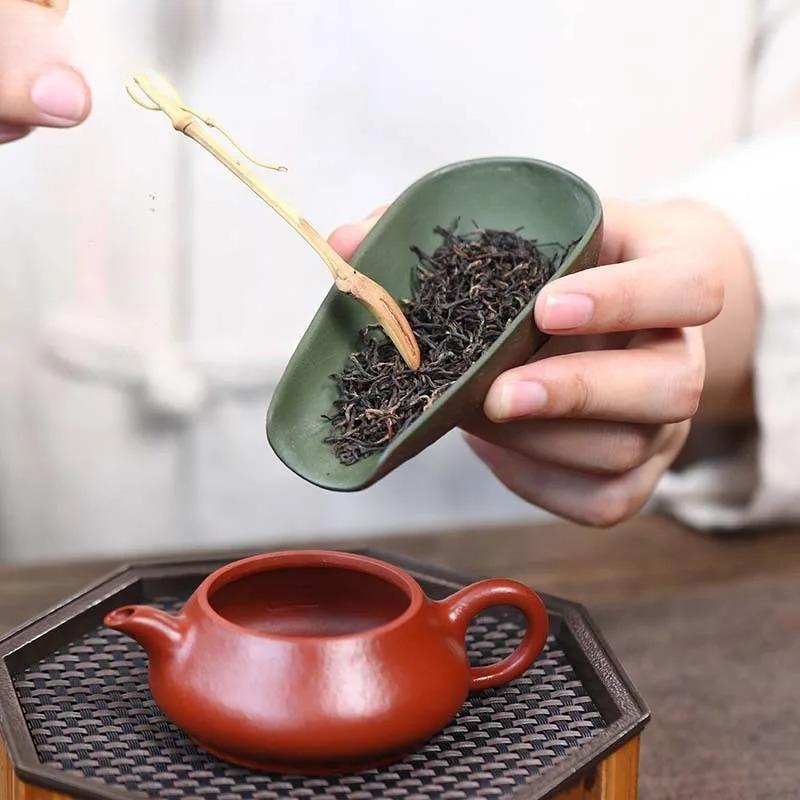 Handmade Dargon Pattern Purple Clay Tea Scoop Boutique Leaf Container Chahe Shovel Awakening Tea Ladle Ceremony Craft