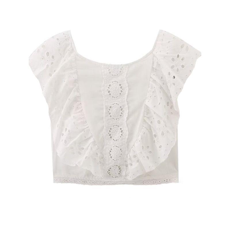 Kaslead New Arrival Women's Clothing Fashion Style Fashion All-Match Cut Out Embroider Laminated Decoration Tops 3666086