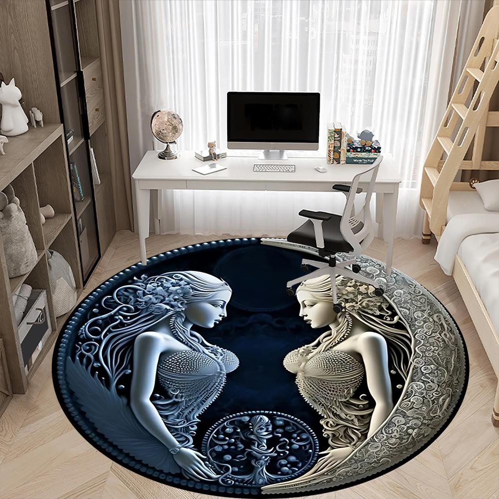 1pc Mythical Creatures Carpet, Round Non Slip Durable Large Size Office Carpet, Suitable for Office