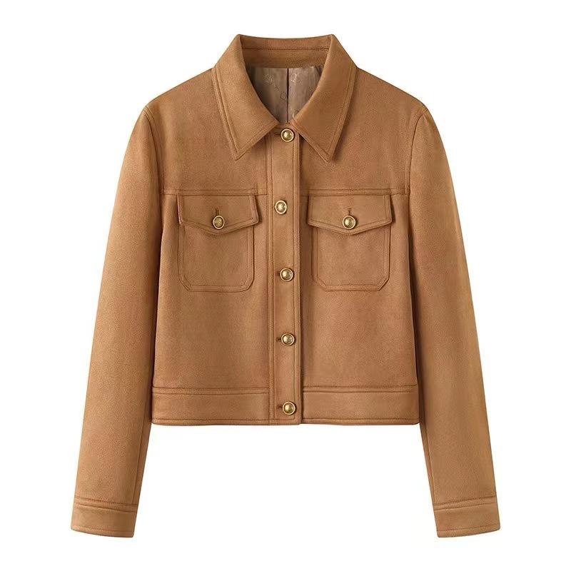 

Qiushui Женская куртка из искусственной замши для работы 2025 - Осенняя коллекция Medium кофейный