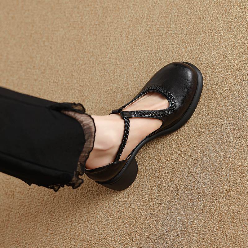 

Krazing Pot Овчина Круглый Носок Размер 42 Толстый Круглый Средний Каблук Ремешки с Пряжками Платформа Плетение Гладиаторы Осенние Туфли 42 чёрный