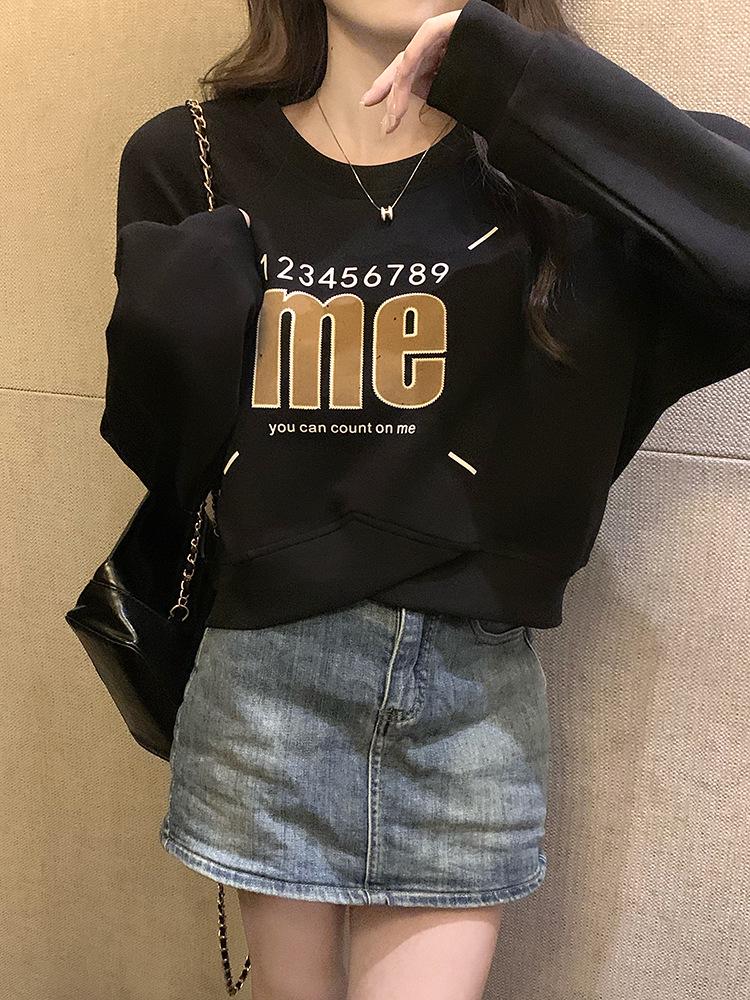 Large American Printed Round Neck Pullover Sweater - High-End, Versatile, Long Sleeve, Belly-Covering Top