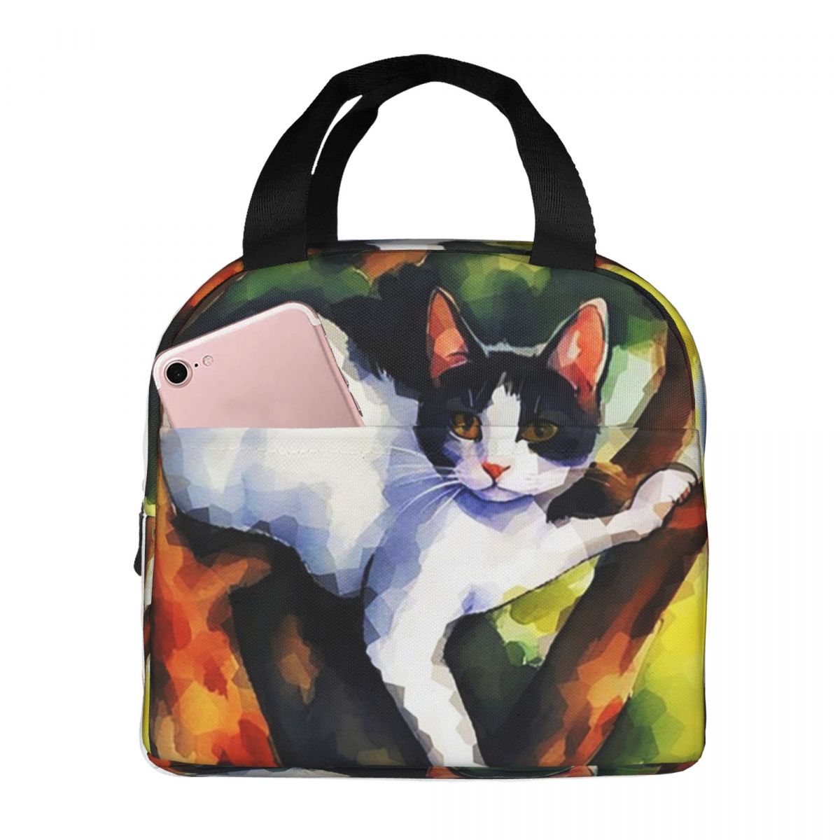 Cat Sleeps On A Tree Branch Insulated Lunch Bag for Kids School Cooler Thermal Food Box Tote Portable Lunch Boxes Container One Size