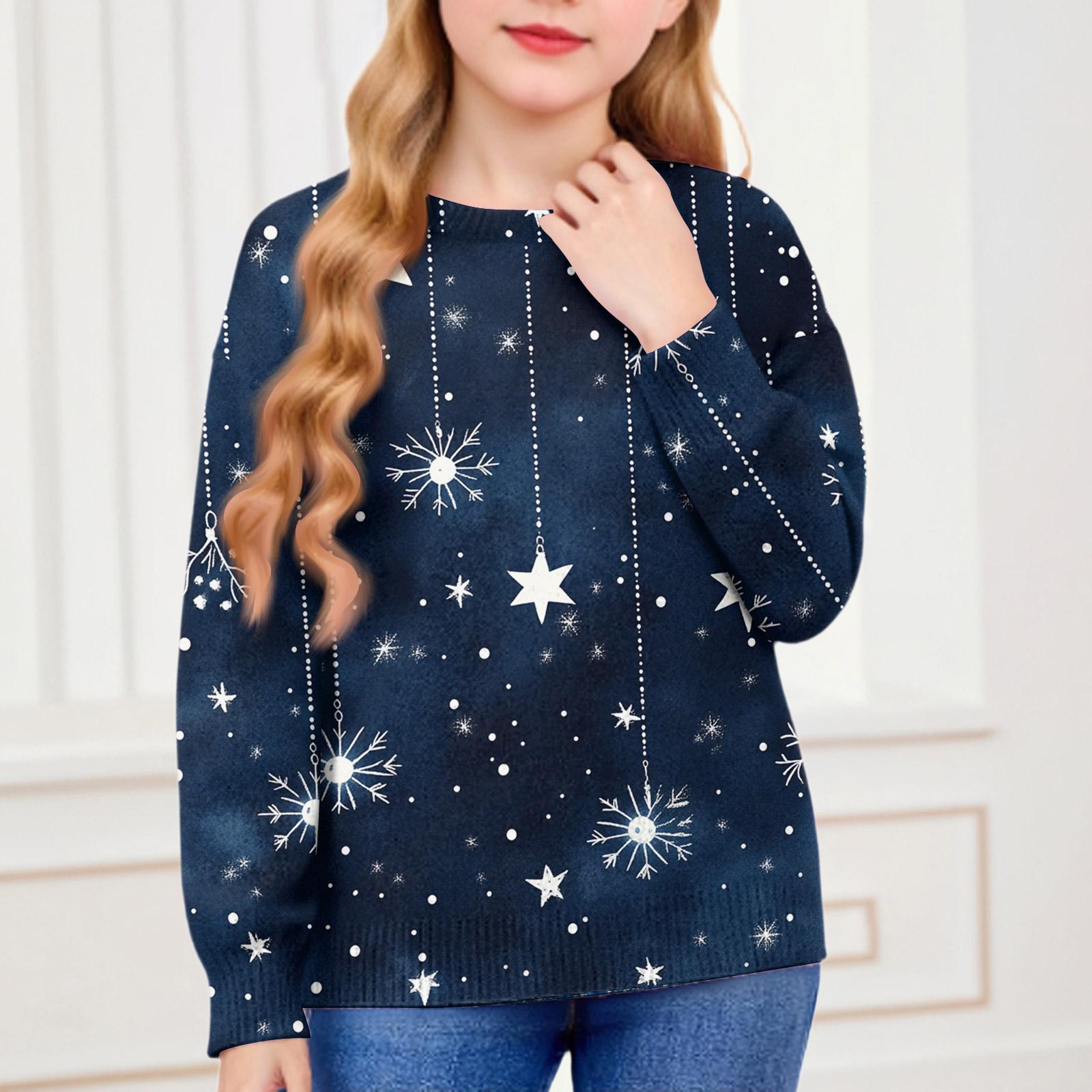 

Рождественские свитшоты для детей мальчиков и девочек вязаный свитер милая рубашка осенний пуловер с круглым вырезом топы 150 тёмно-синий