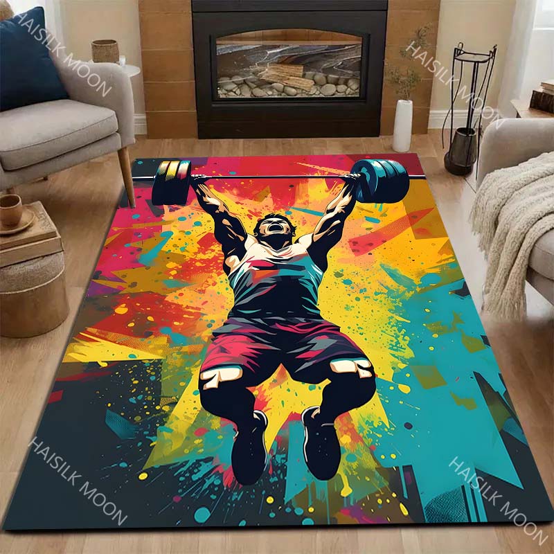 Colorful Overhead Barbell Weightlifting Print Carpet for Living Room Bedroom Sofa Home Decor Rus Non-slip Floor Mat Luxury Gift
