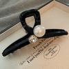 Glossy Black Large Pearl Hair Claw Clip for Women - High-End Shark Clip for Thick Hair