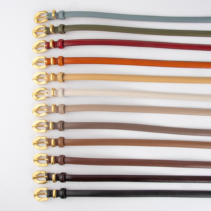 Niche Popular Genuine Leather Black Thin Belt Women's Decorative Dress Retro Gold Buckle Versatile Belt Women's Style