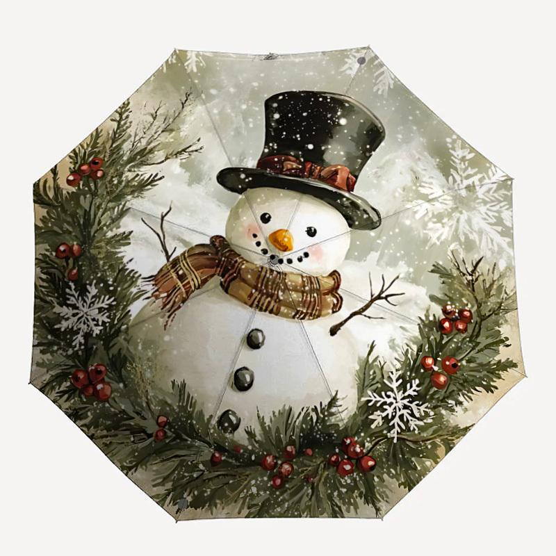 1pc Winter Wonderland Snowman Automatic Folding Umbrella   Compact 8 Rib Design, Durable Iron Frame for Travel, Outdoor,  a0920074
