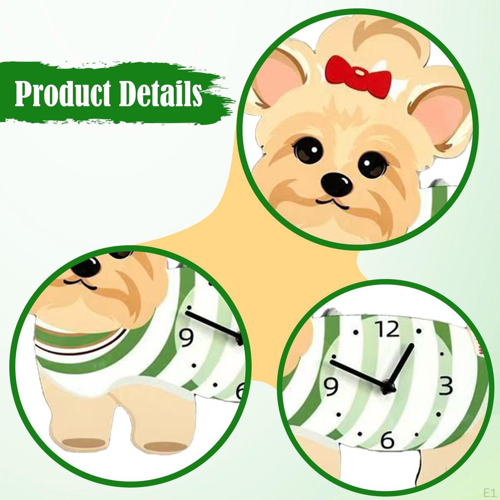 Cute Wall Clock Quiet with Swinging Tail Creative Lovely Puppy Hanging for Living Room