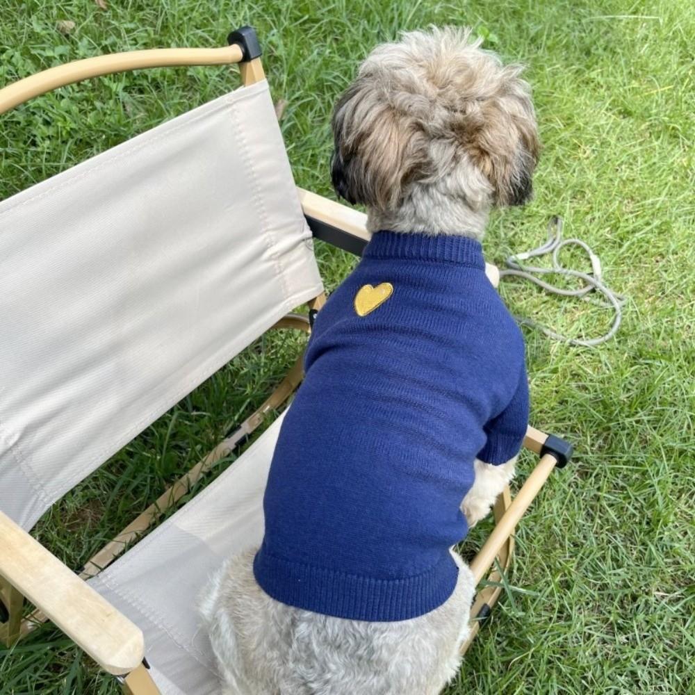 Heart Print Pet Cardigan Romantic Pet Knitted Coat Fashion Dog Love Sweater  Spring Autumn