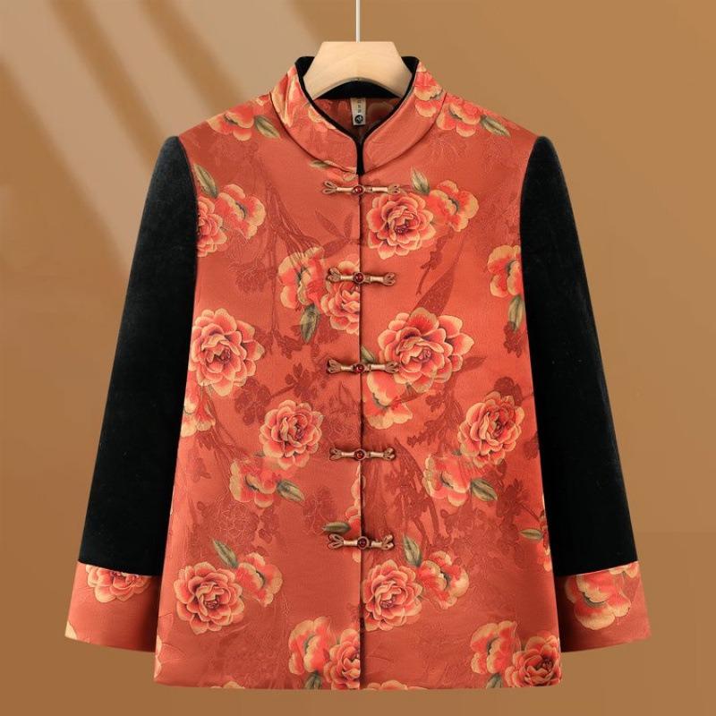 New Fleece Thickened Coat Old Lady Clothes Winter Top Festive Women