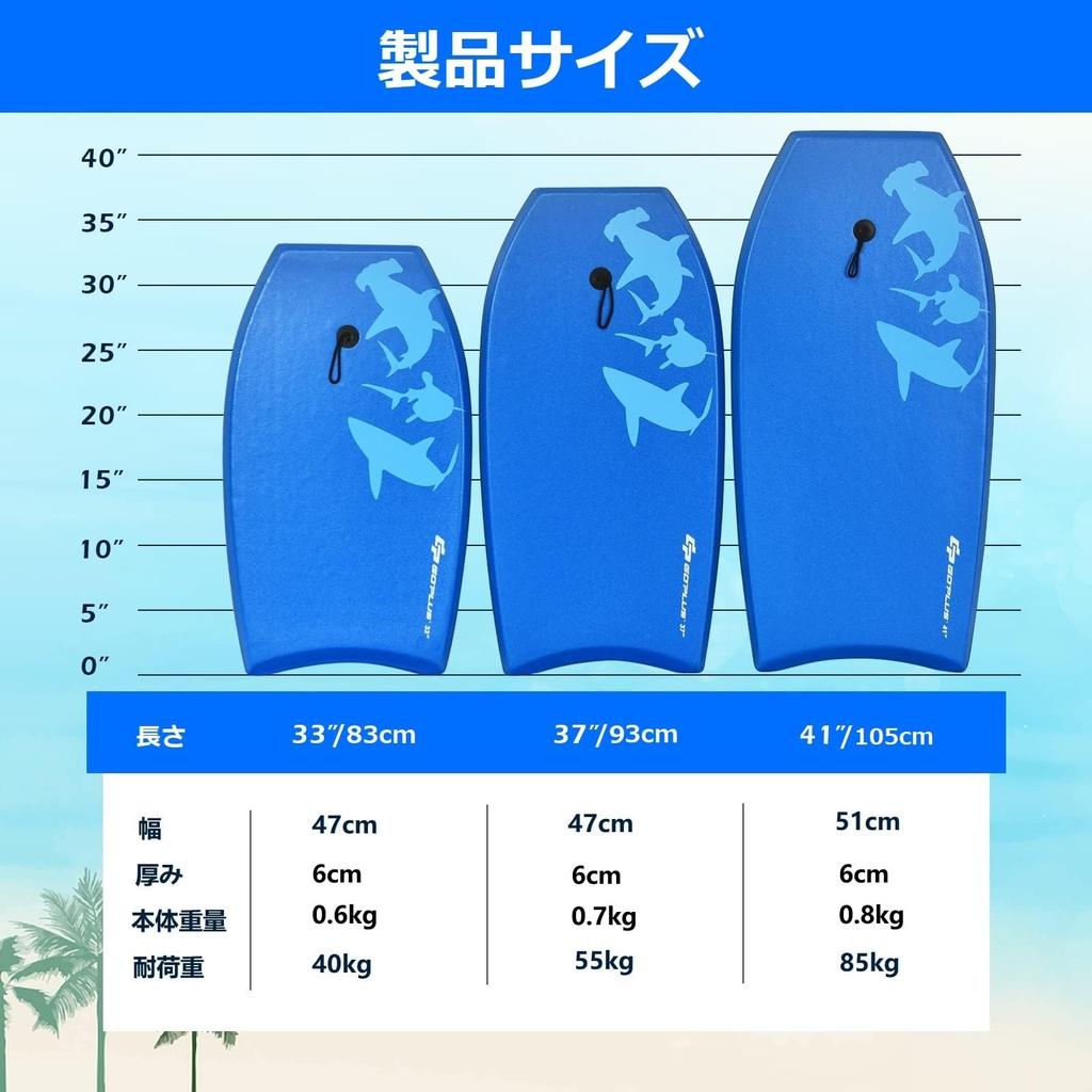 GOPLUS Bodyboard, 37-inch, 93cm Wide x 47cm Deep x 6cm Thick, with Leash, for Summer Vacation (Shark Pattern)