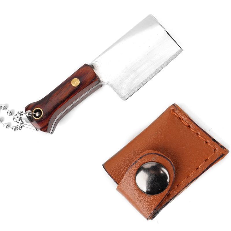 Wooden Handle Mini Knife with Leather Cover Multitool Hand Tools Express Cutter Keychain Pocket Knife Gift for Men Women