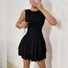Women's Summer Sleeveless Mini Dress Sexy Round Neck Ruched Ruffle Hem Solid Color Bodycon Casual Dress